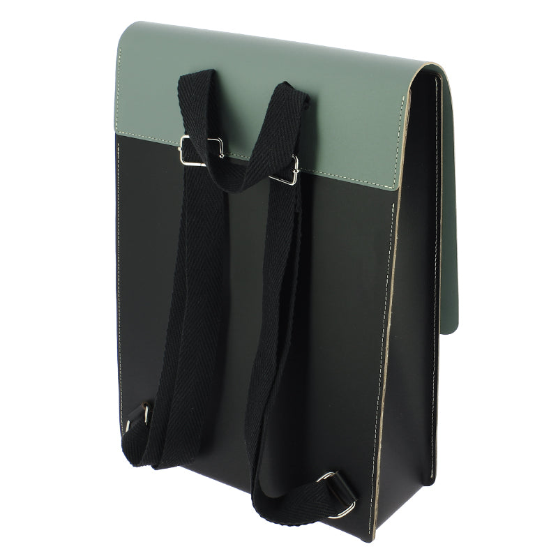 black and green leather backpack Green and black recycled leather backpack MNTB