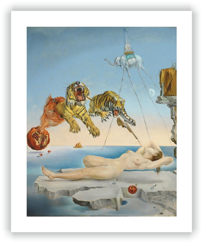 Dream caused by the flight of a bee around a pomegranate a second before awakening