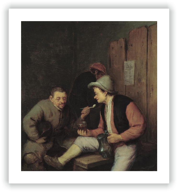 Campesinos bebiendo y fumando en una taberna