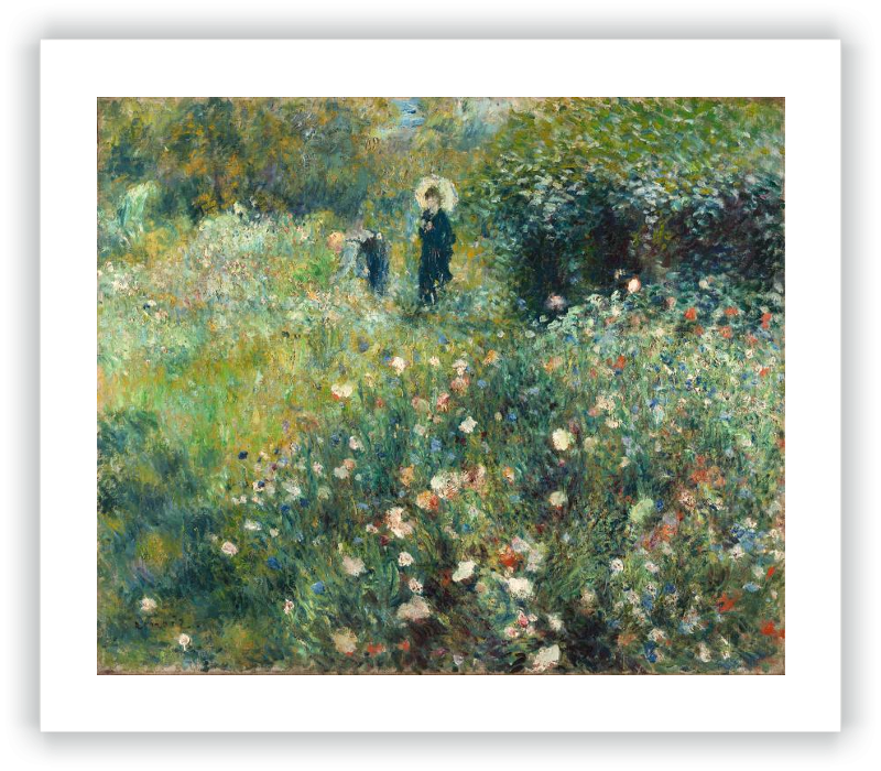 Mujer con sombrilla en un jardín