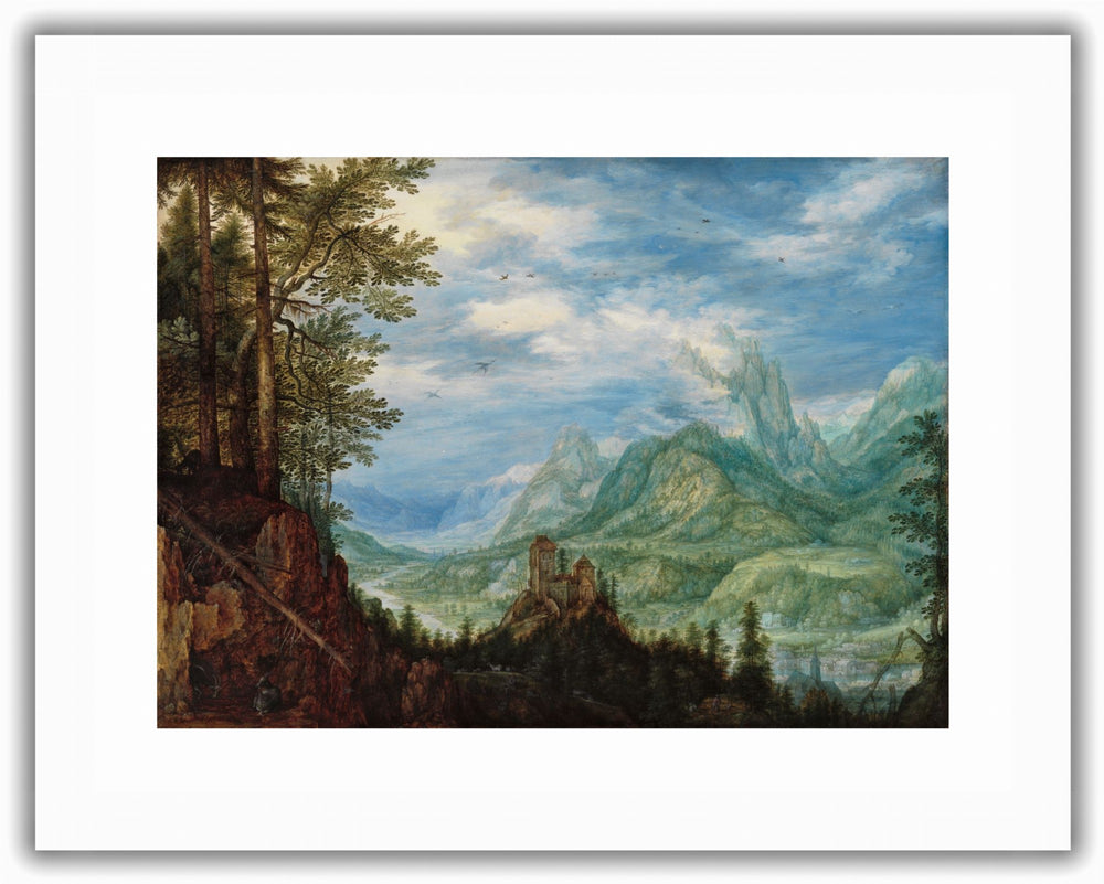 Paisaje montañoso con un castillo