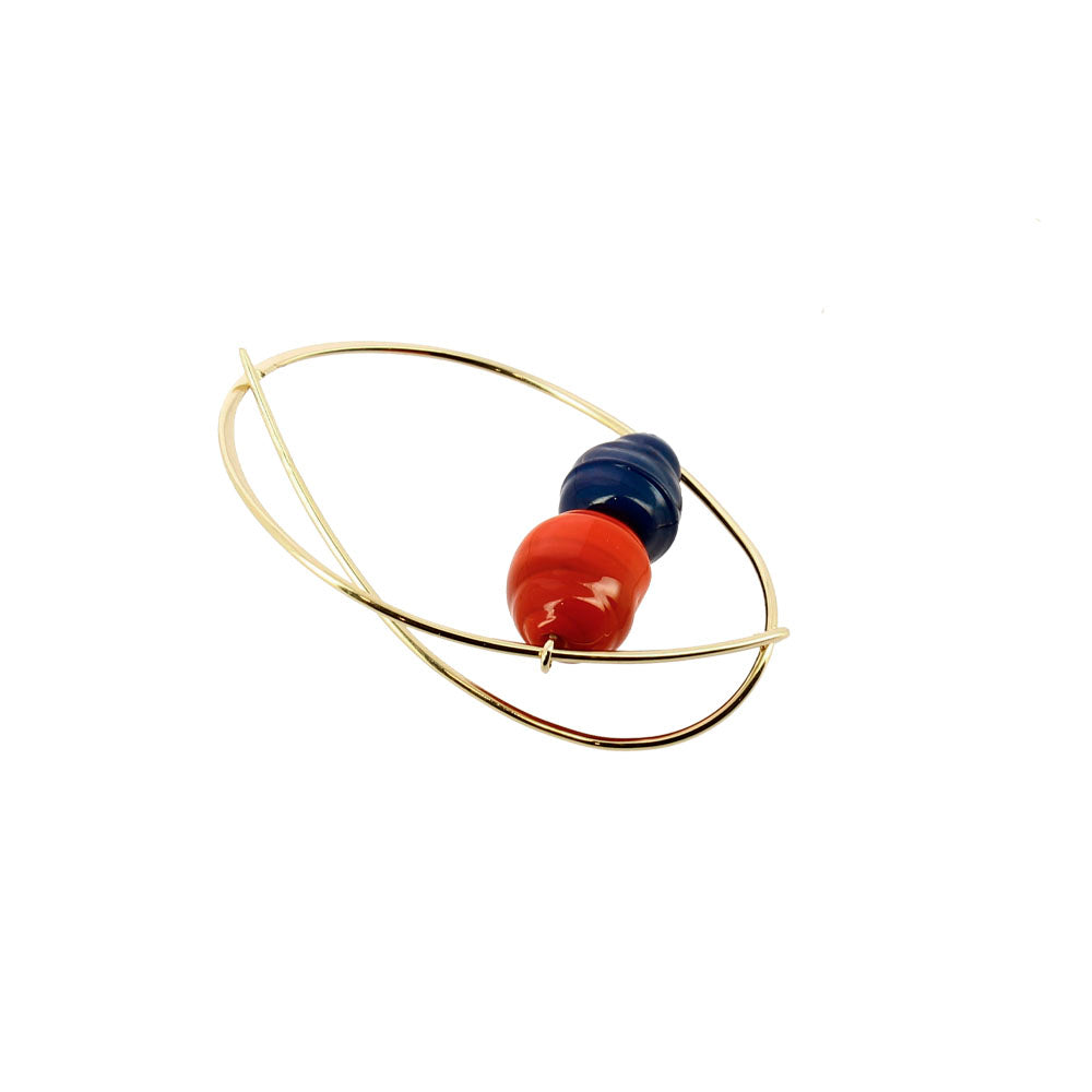 Warhol Pollock red and blue ochre corner brooch