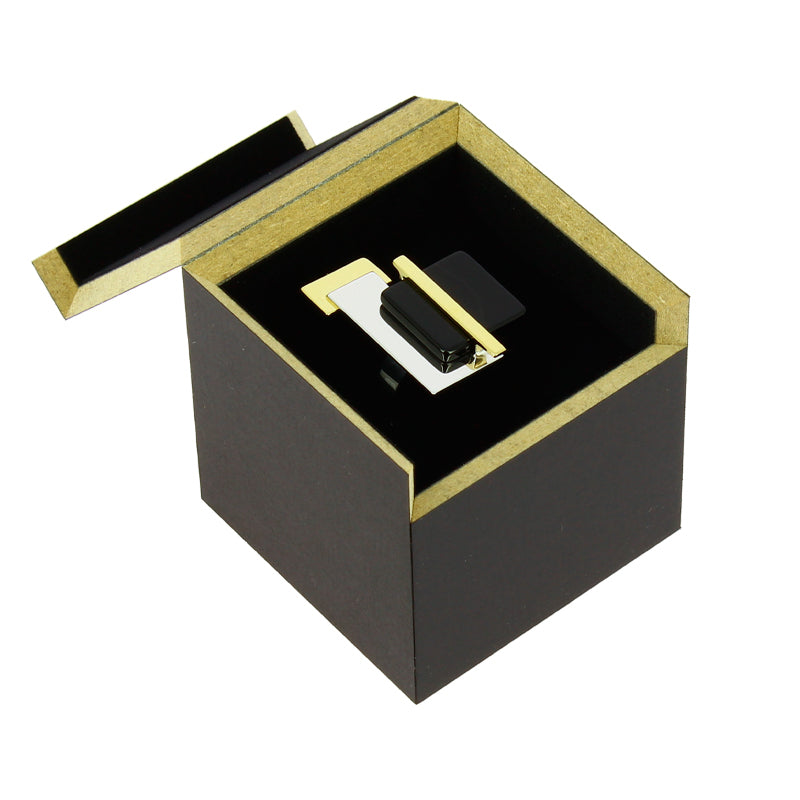 Anillo Proun Lissitzky plata, ónix Belén Bajo