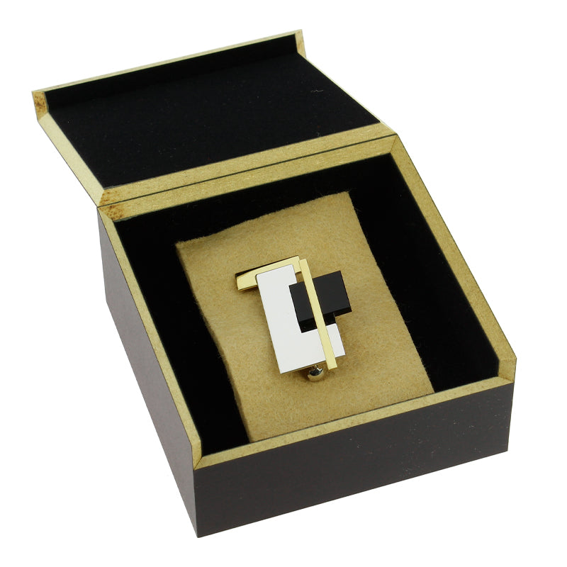 Broche Proun Lissitzky oro onix acero Belén Bajo