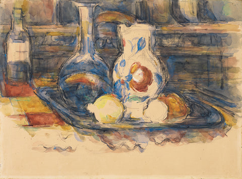 Bottle, carafe, jug and lemons