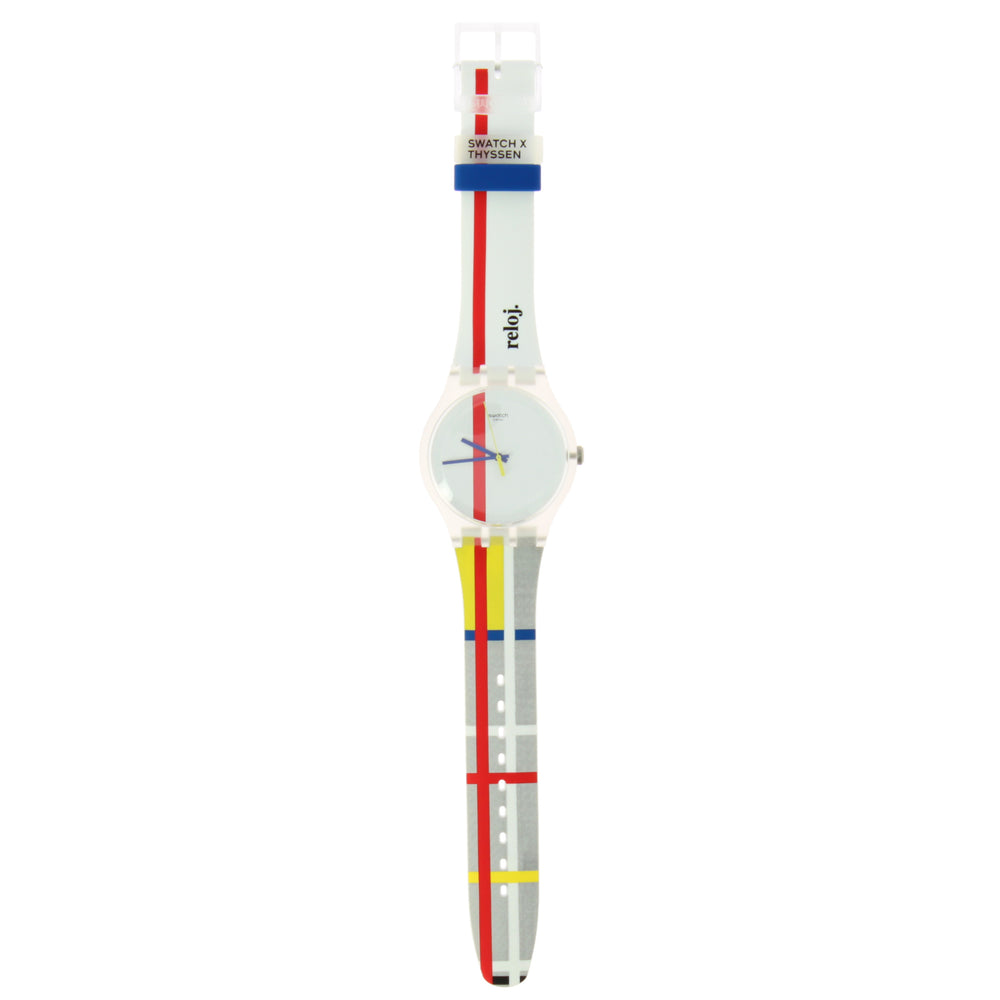 Reloj Swatch x Thyssen Mondrian The Red Shiny Line